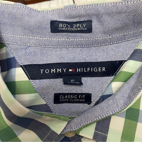 Tommy Hilfiger Men's Green and Blue Plaid Shirt classic fit Medium - Picture 3 of 11